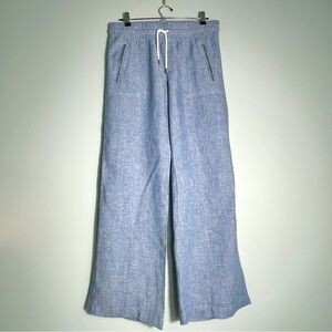ATHLETA Women's Wide Leg 100% Linen Blue Pants Elastic Waist Zip Pockets Size 8